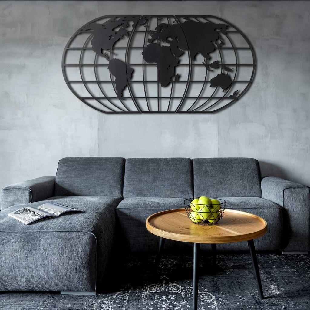 Wallity Zidna dekoracija World Map Globe, 60x120cm, Crna