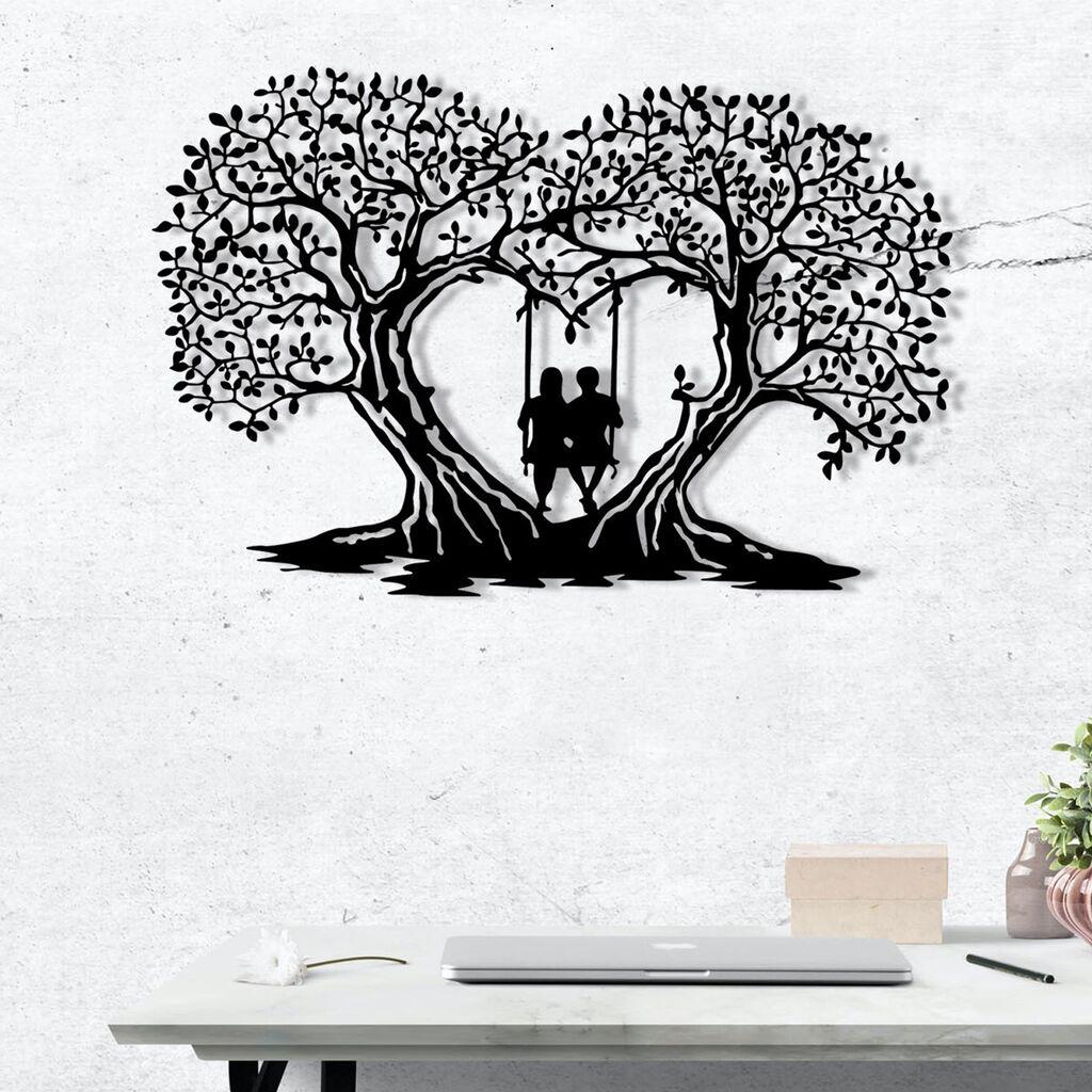Wallity Metalna zidna dekoracija drvo sa ljuljaškom 65x43 cm crna