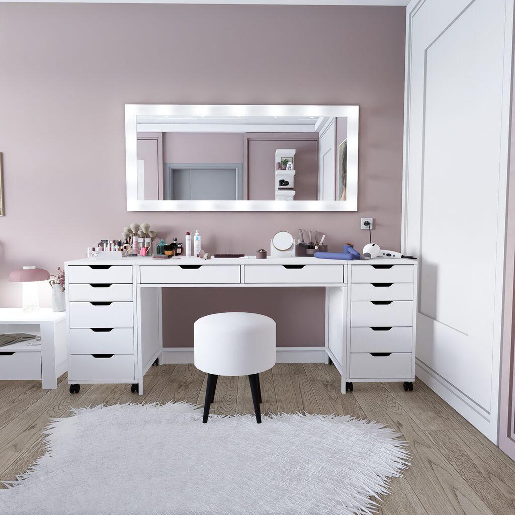 Hanah Home Stol za šminkanje Duru 1600-55, 200x77.4x55 cm, Bijela