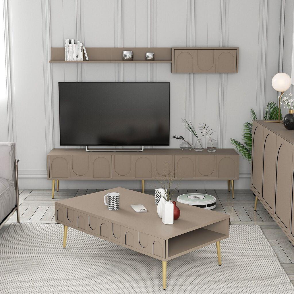 Hanah Home Set TV ormarić i klub stolić Lyon 3, 4 dijela, Smeđa