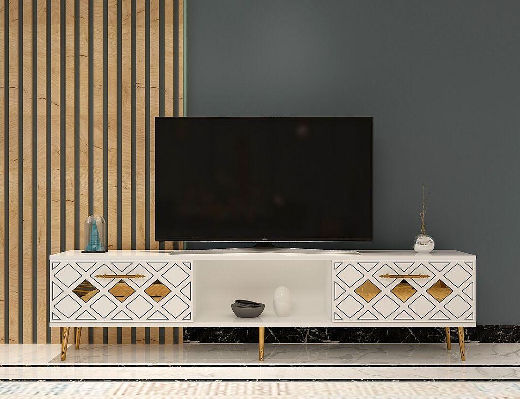 Hanah Home TV ormarić kupola, 150x40,6x29,6 cm, bijelo-zlatna boja