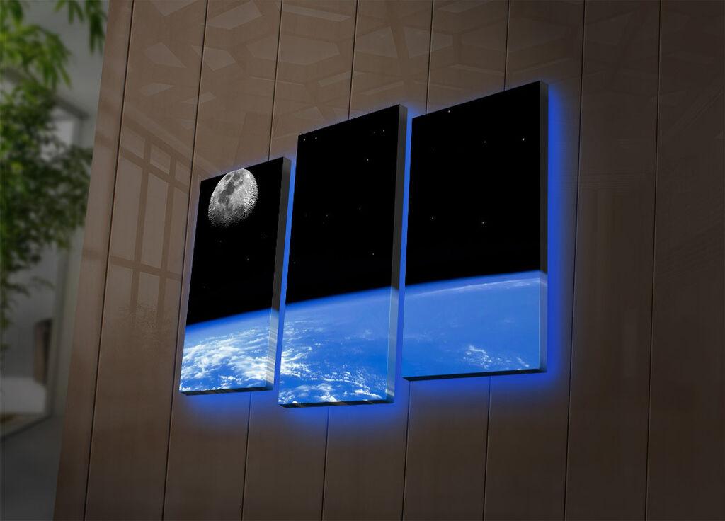 Wallity Slika zemlje sa LED osvjetljenjem u tri dela 66x45 cm