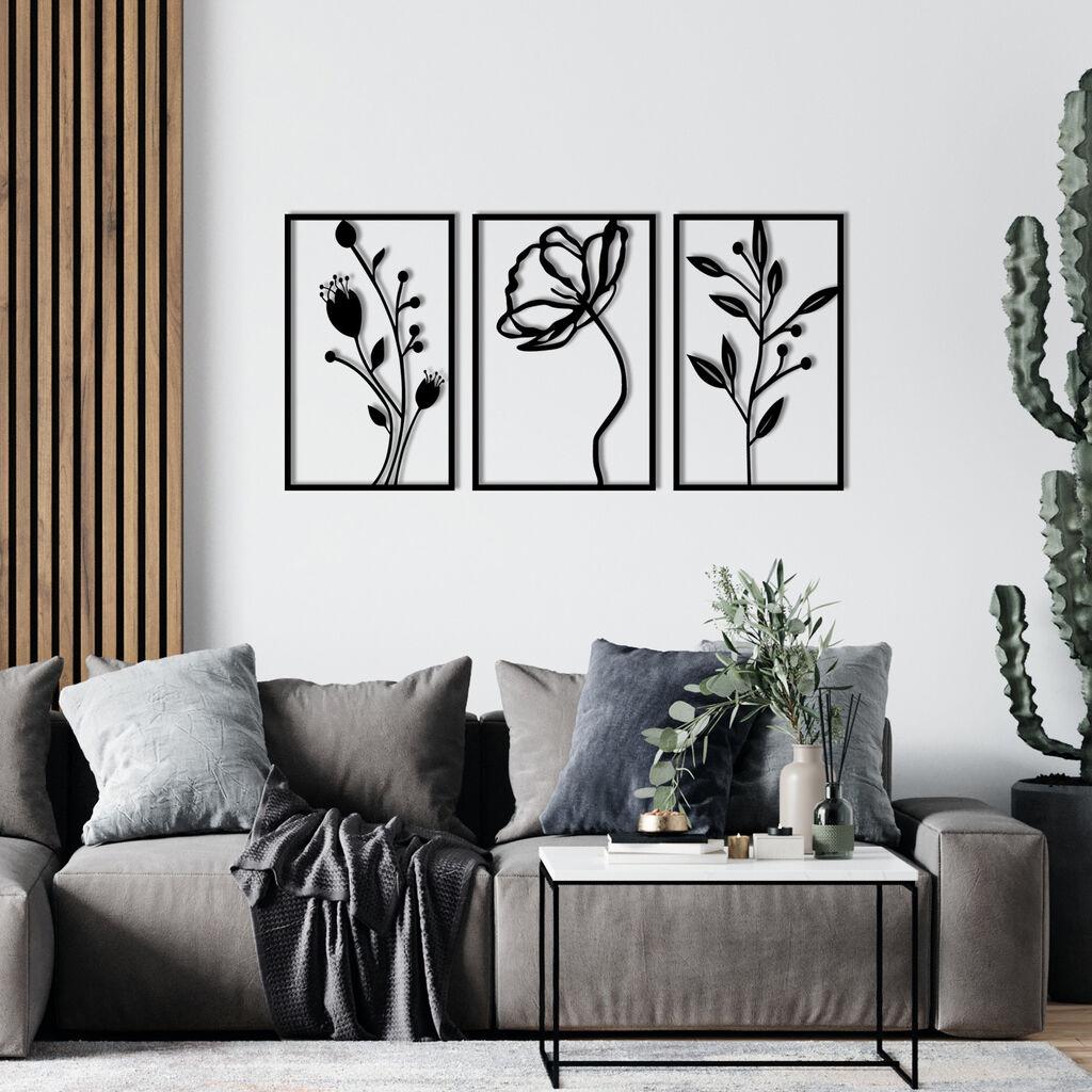 Wallity Zidna dekoracija Flowers, 70x39cm, Crna