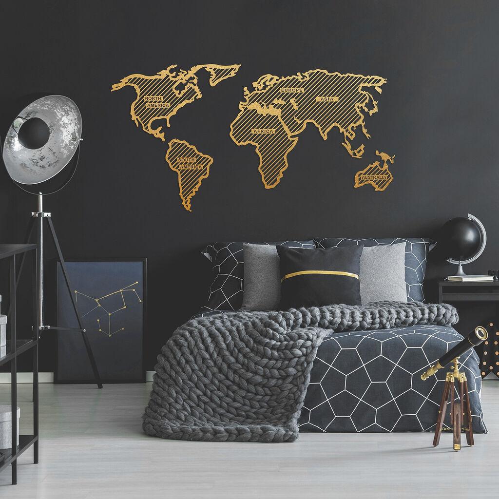 Wallity Zidna dekoracija World Map In The Stripes, 120x65cm, Zlatne boje