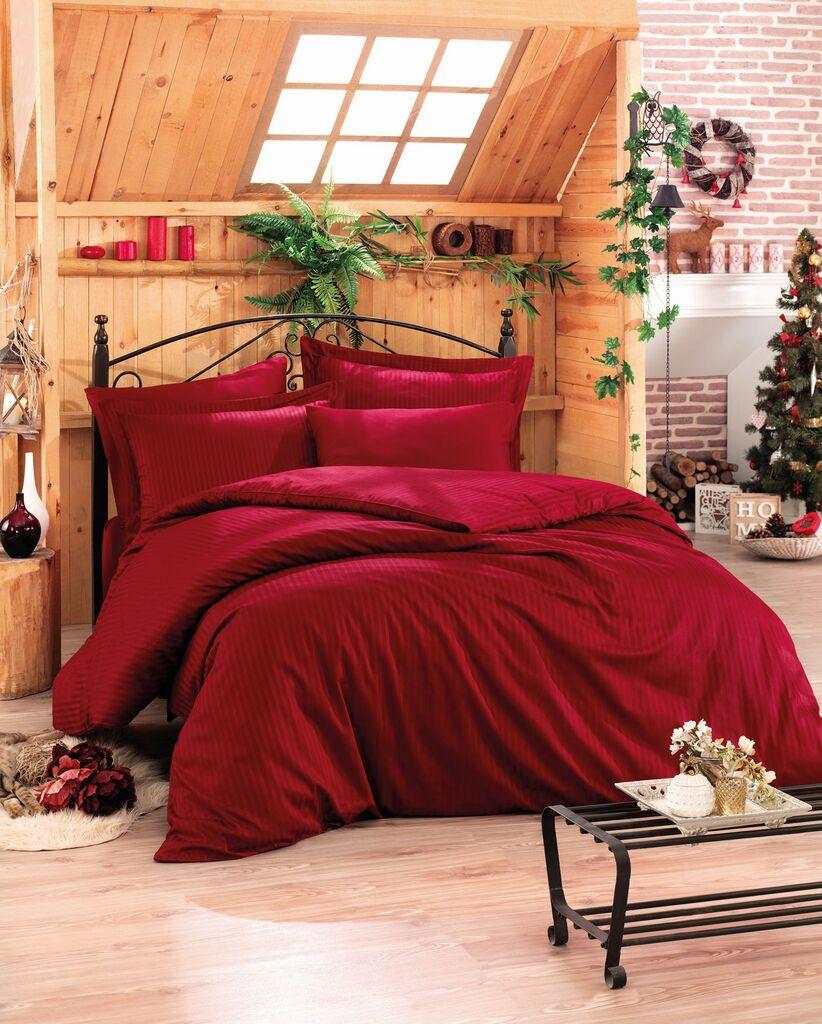 L'essentiel Maison Stripe Premium Set satenske posteljine i 2 jastučnice, 200 x 220 cm, Bordeaux