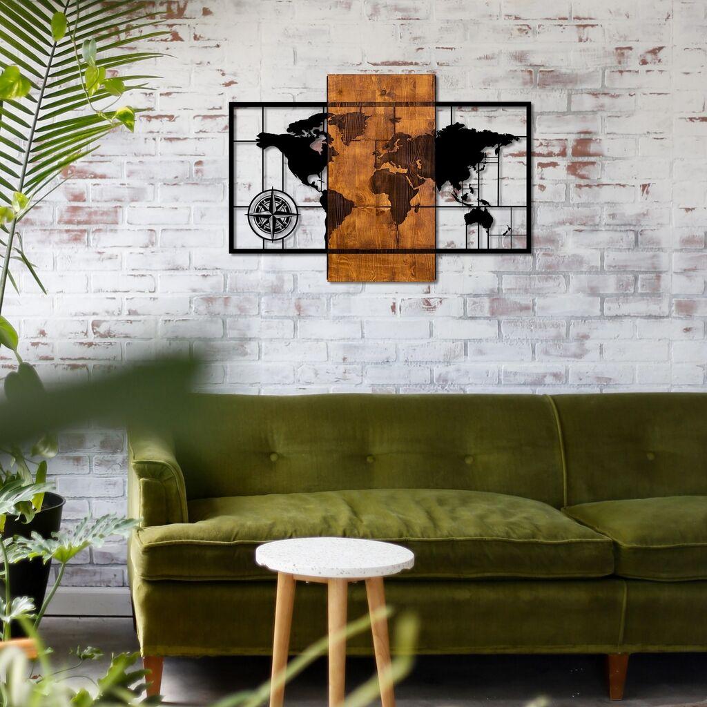 Wallity Zidna dekoracija World Map With Compass, 85x58cm
