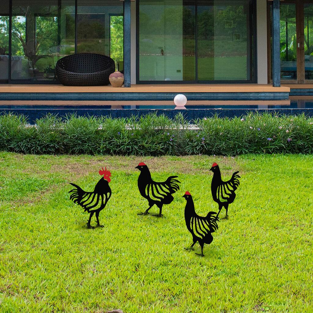 Aberto Design Chicken Family4 Dekorativni vrtni set, crno-crveni