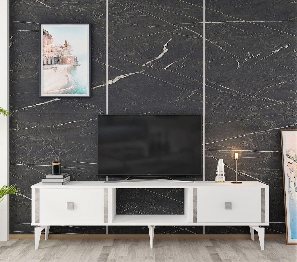 Hanah Home TV komoda Doruk, 150x44,6x29,6 cm, Bijelo-srebrna