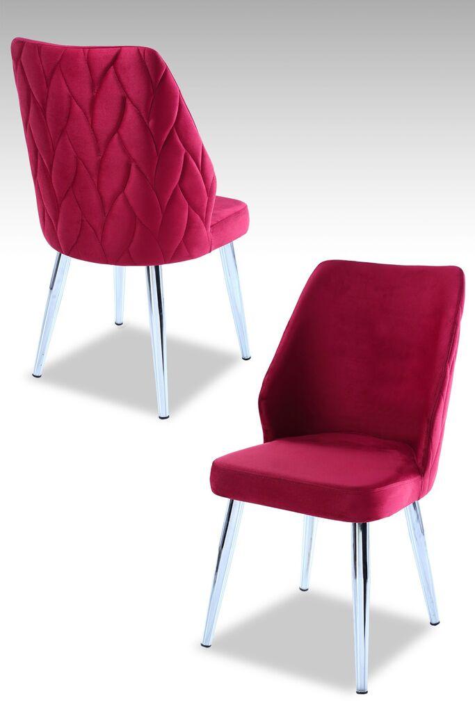Hanah Home set puf fotelja, 48x90x43 cm, 4 dijela, srebrno-crvena