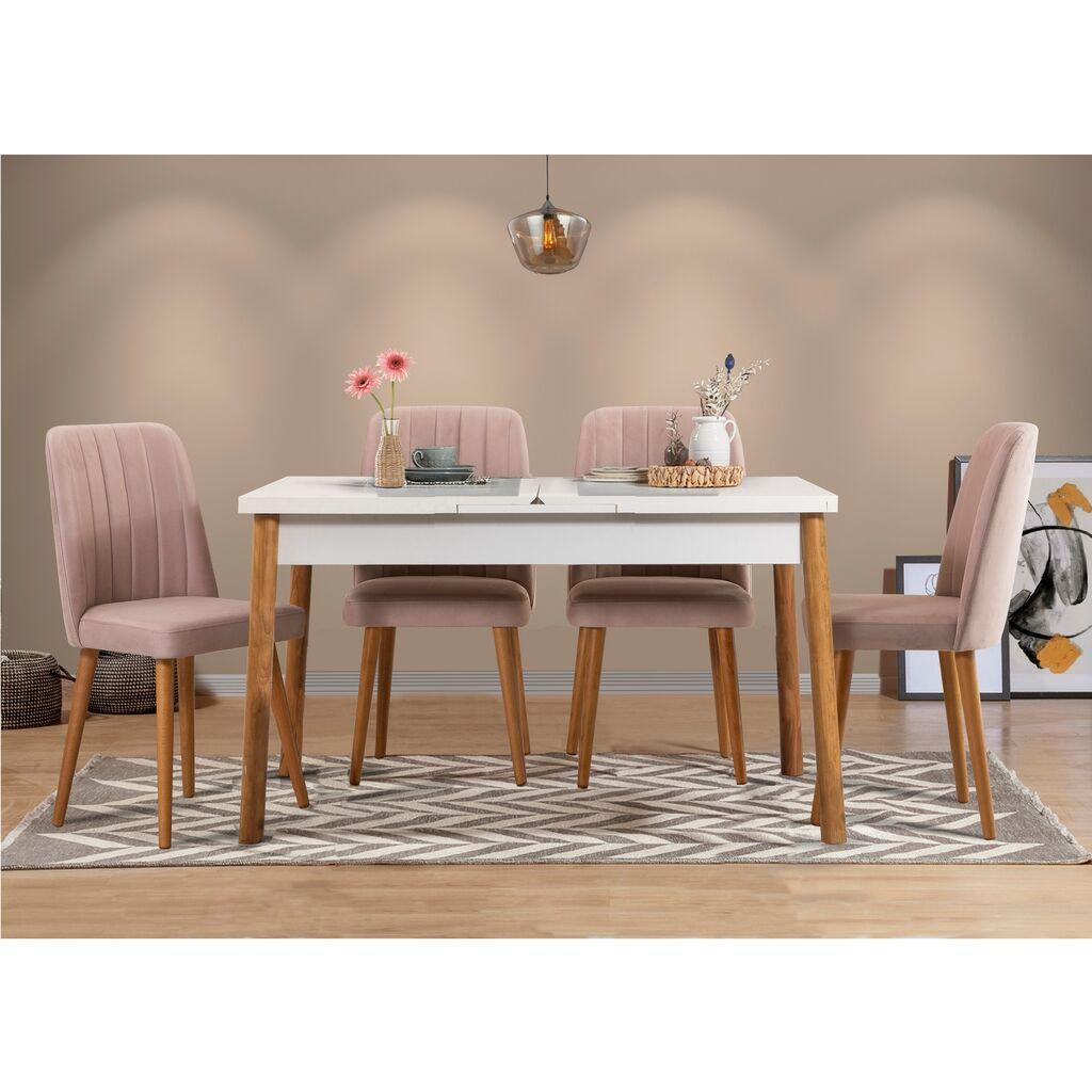 Hanah Home Set Trpezarijski sto i 4 trpezarijske stolice Santiago Bijeli kamen, Roza