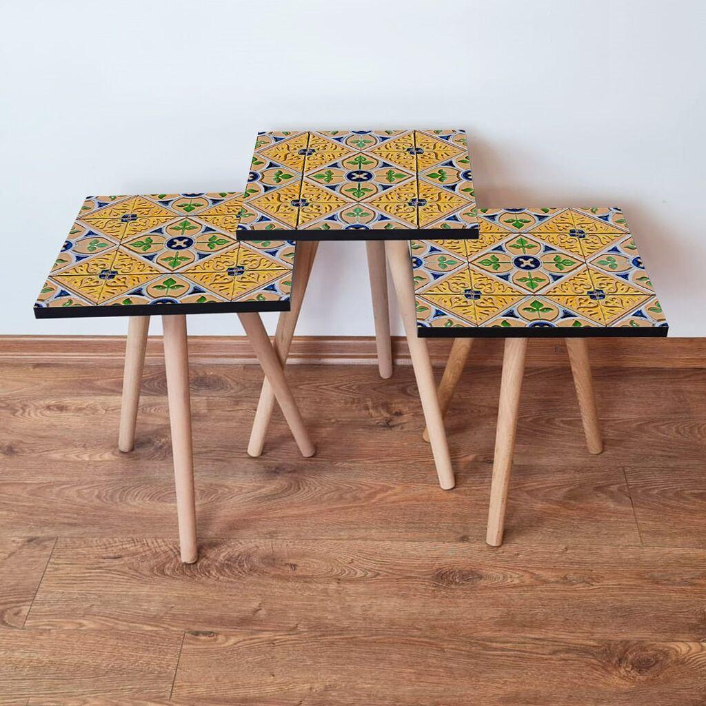 Hanah Home Set klub stolića 3Shp46, 3 dijela, Šareni
