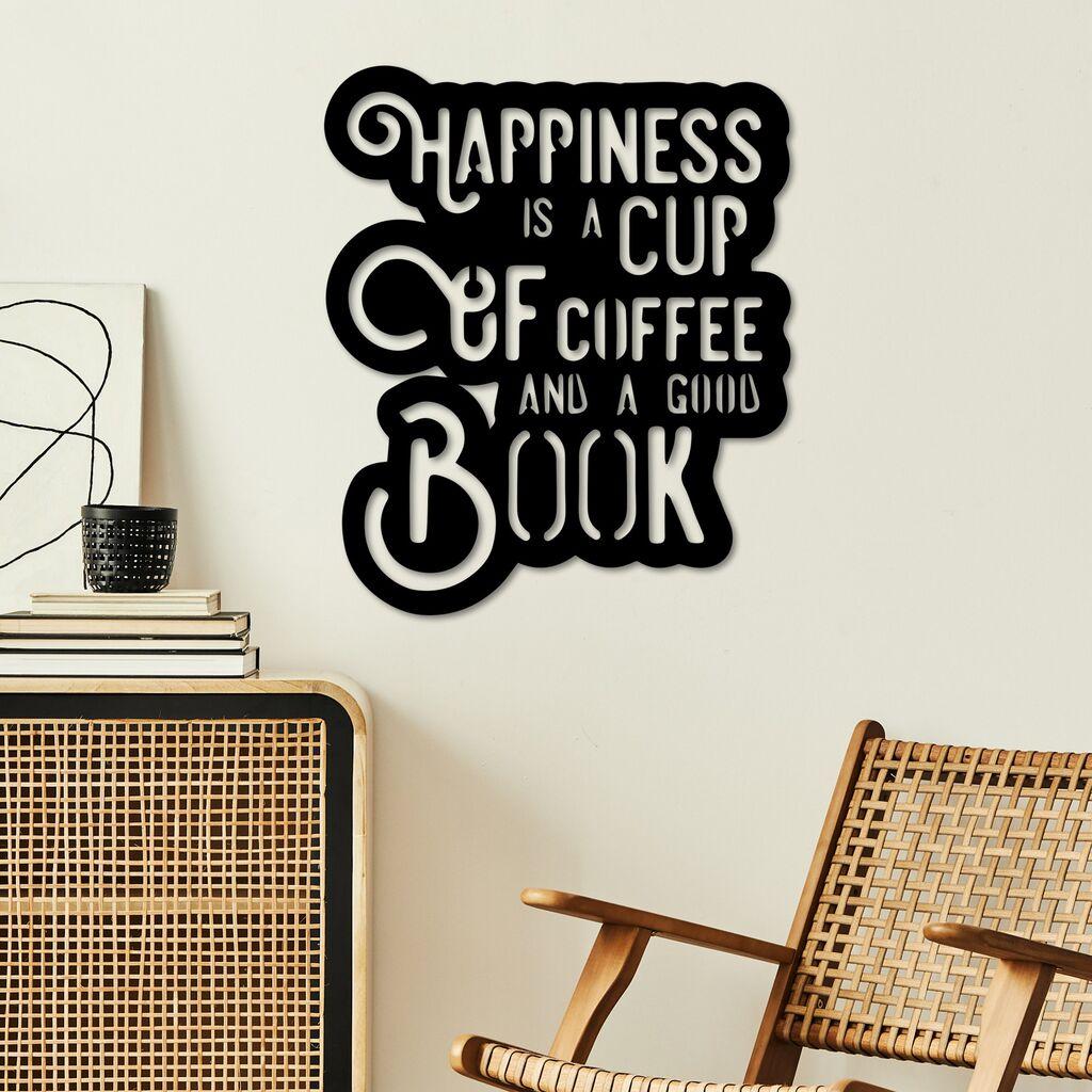 Wallity Zidna dekoracija Happiness Coffee, 38 x 44 cm,  Crna