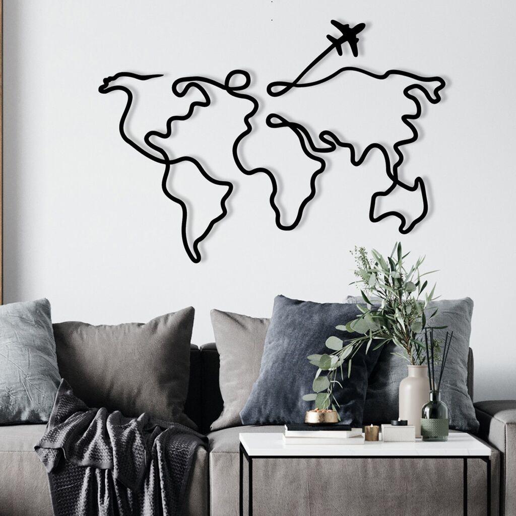 Wallity Metalna zidna dekoracija karta sveta 60x42 cm crna