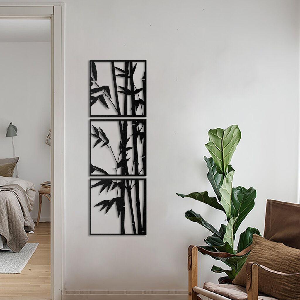Wallity APT041MS Zidna dekoracija Bamboo, 45x45cm, 3 komada, Crna