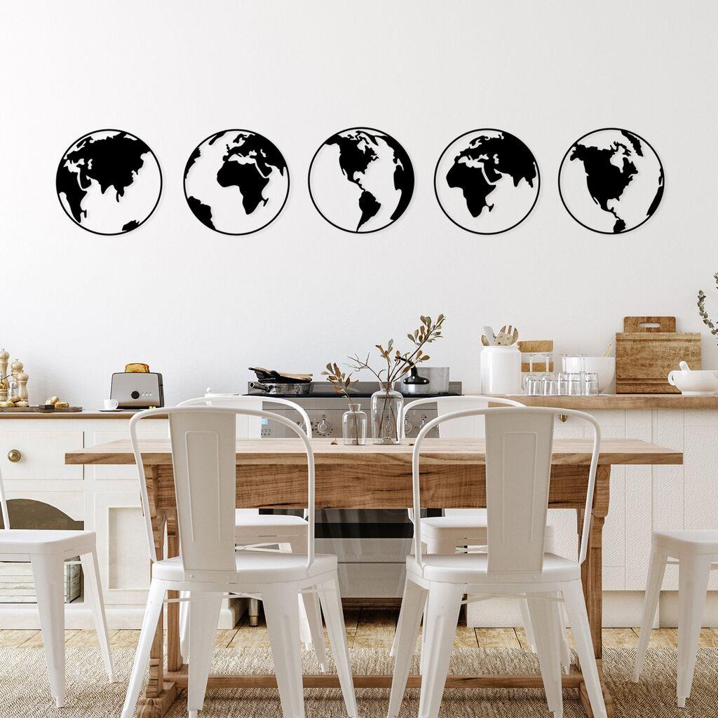 Wallity Zidna dekoracija World Map 2 1, 50x50cm, 5 komada, Crna
