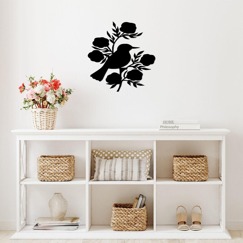 Wallity Zidna dekoracija Rose And Bird - 440, 67 x 70 cm,  Crna