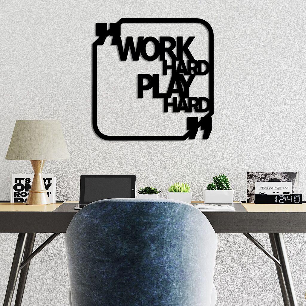 Wallity Zidna dekoracija Work Hard Play Hard, 50x50cm, Crna