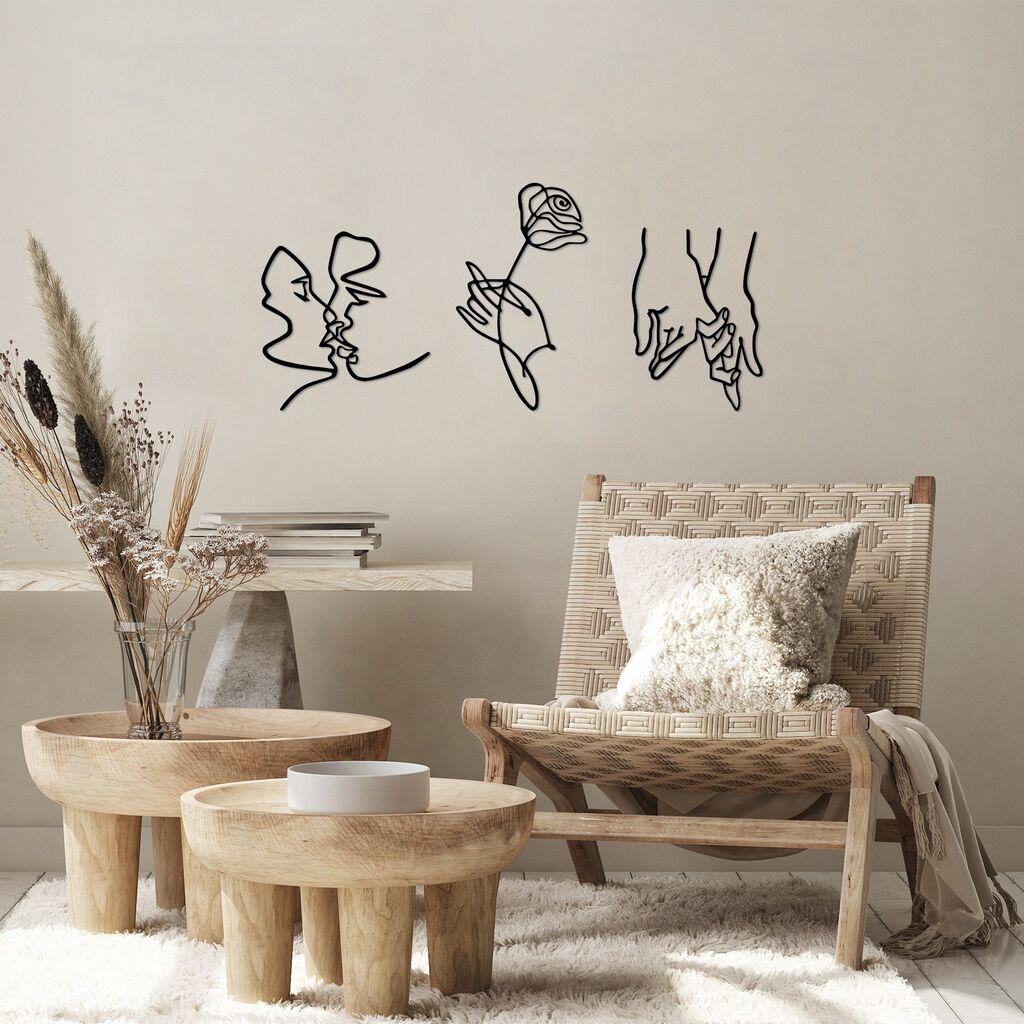 Wallity Set zidnih dekoracija Rose Kissing Darling, 22x24cm, 18x30cm 18x25cm, Crna