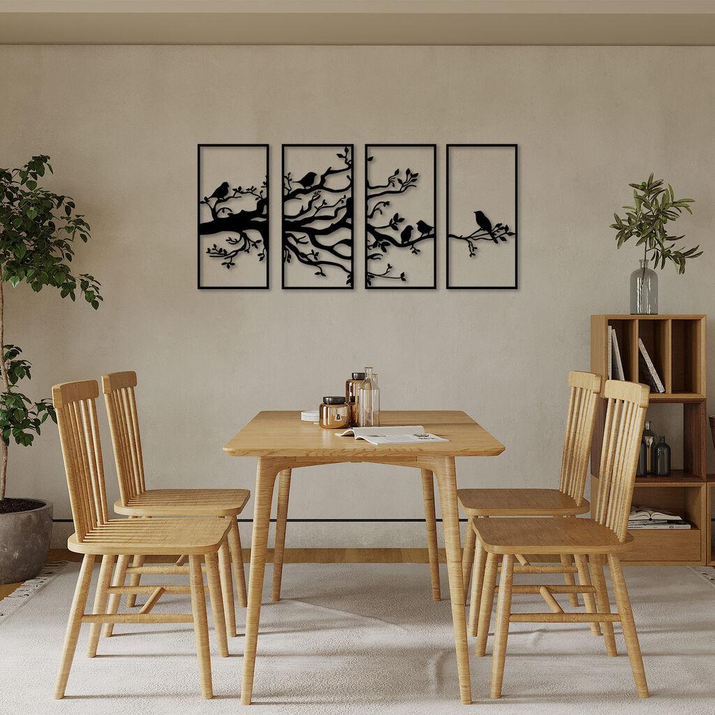 Wallity Zidna dekoracija Tree Branch And Birds 269.34x70cm, 4 komada, Crna