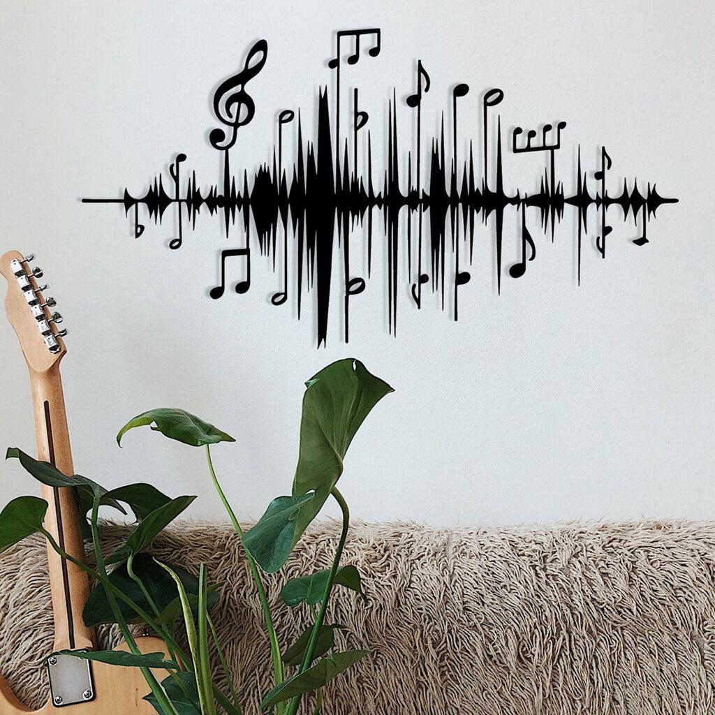 Wallity Metalna zidna dekoracija sa dezenom muzike 69x37 cm crna