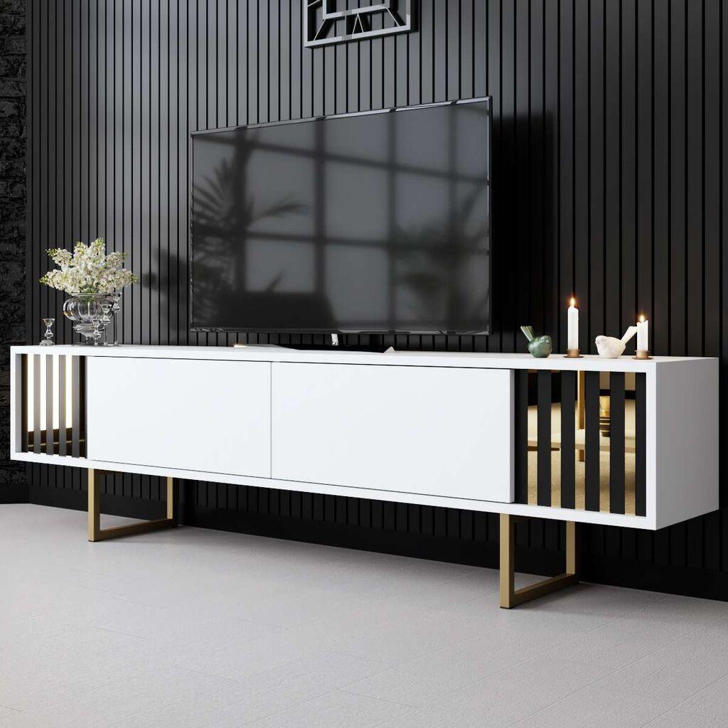 Hanah Home TV komoda Gold Line, 180x48x30 cm, bijelo-zlatna boja