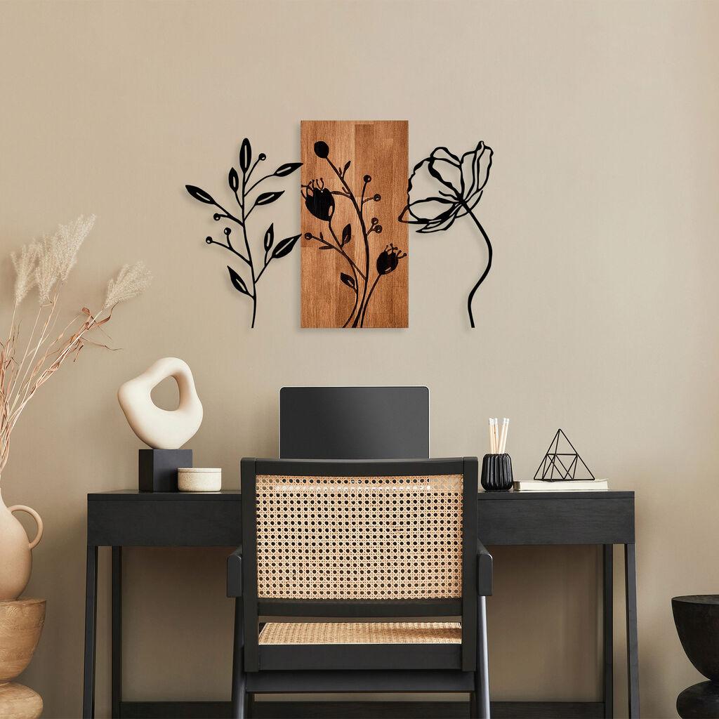 Wallity Zidna dekoracija Triple Flowers - 383, 58x86 cm, Crna