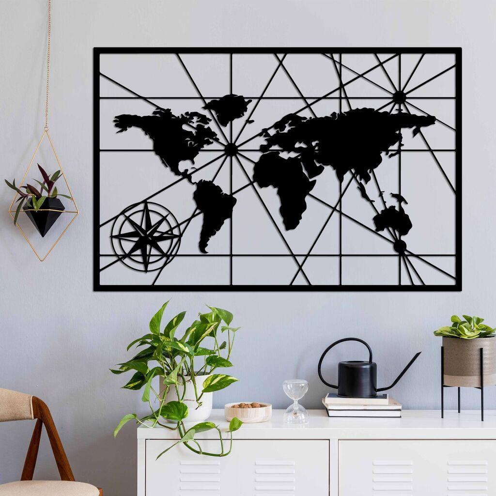 Wallity Zidna dekoracija World Map 1 - v2, 74 x 49 cm,  Crna