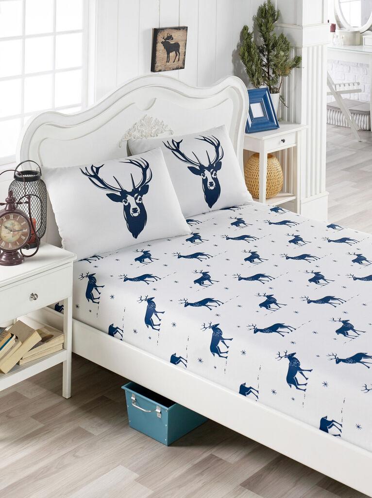 L'essentiel Maison set čaršava i 2 jastučnice Geyik, 160x200+20 cm, bijelo-plava