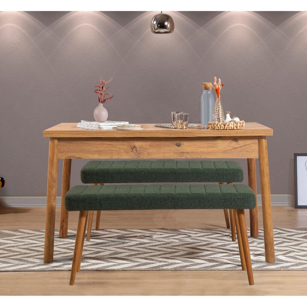 Hanah Home Set Trpezarijski sto i 2 klupe Costa 1070, Zelena