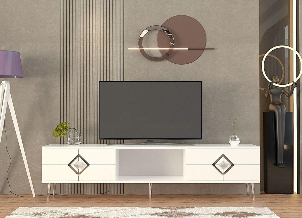 Hanah Kućni TV komoda Robber, 150x40,6x29,6 cm, Bijelo-srebrna