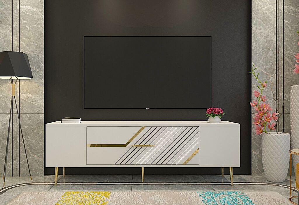 Hanah TV ormarić za dom Decolp5, 150x48,2x29,6 cm, Bijelo-zlatni