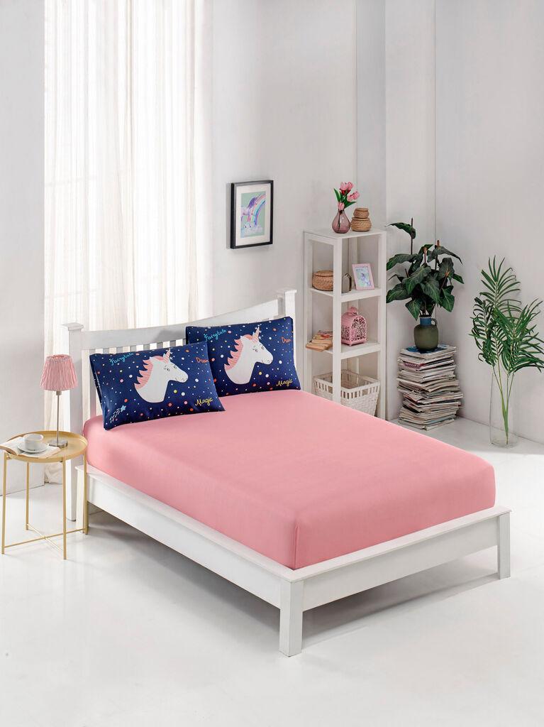 L'essentiel Maison Set posteljine i 2 jastučnice Čarobni jednorog, 160x200+20 cm, Teget-roza