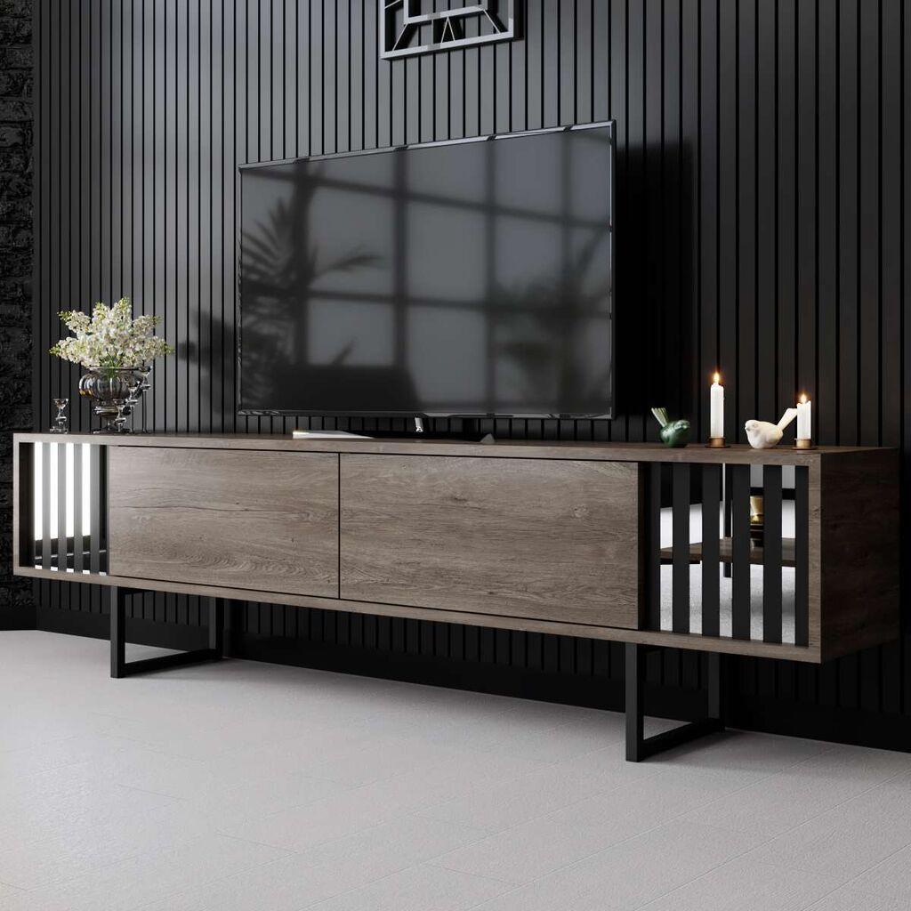 Hanah Home TV komoda Chrome Line, 180x48x30 cm, smeđe-crna