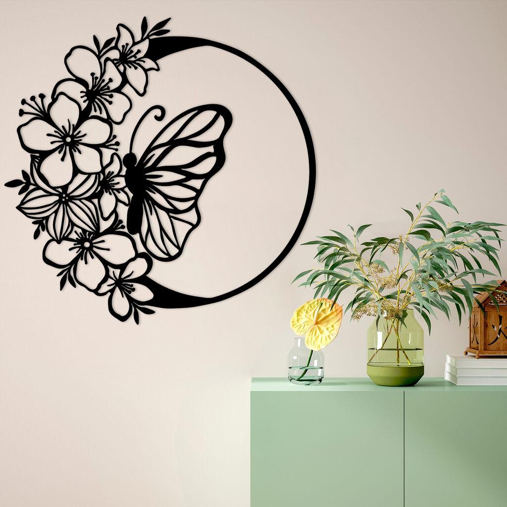 Wallity Zidna dekoracija Butterfly And Flower, 69x1.5x68 cm, 1.2 mm, Crna
