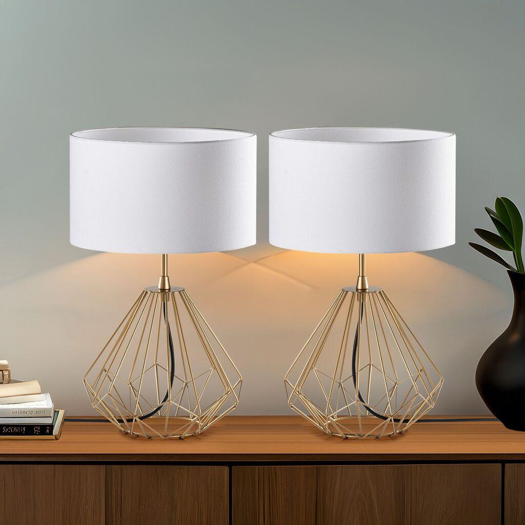 Opviq Set stolnih lampi Diamond-S-711, 25x25x43 cm, IP20, 2 komada, Zlatno-bijela boja