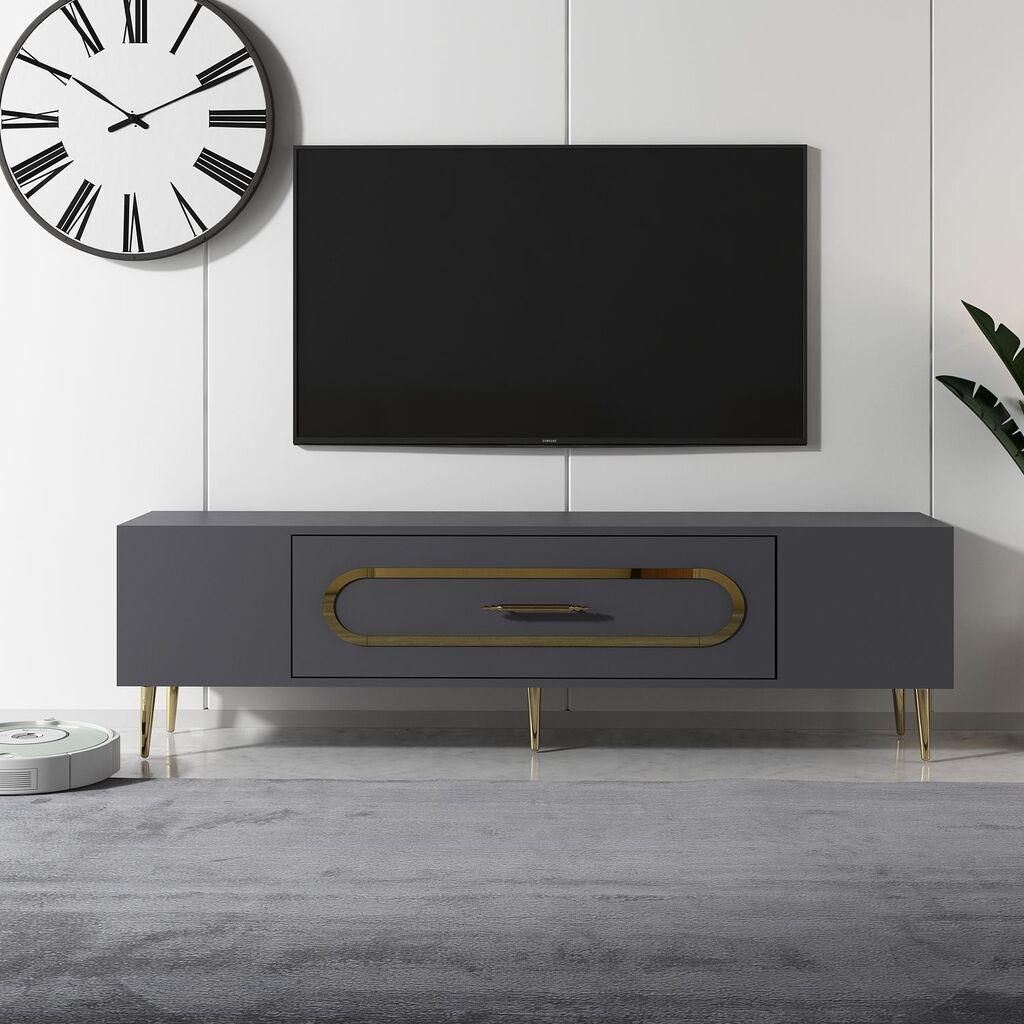 Hanah Home TV komoda Dekop3, 150x48,2x29,6 cm, antracit-zlatne boje