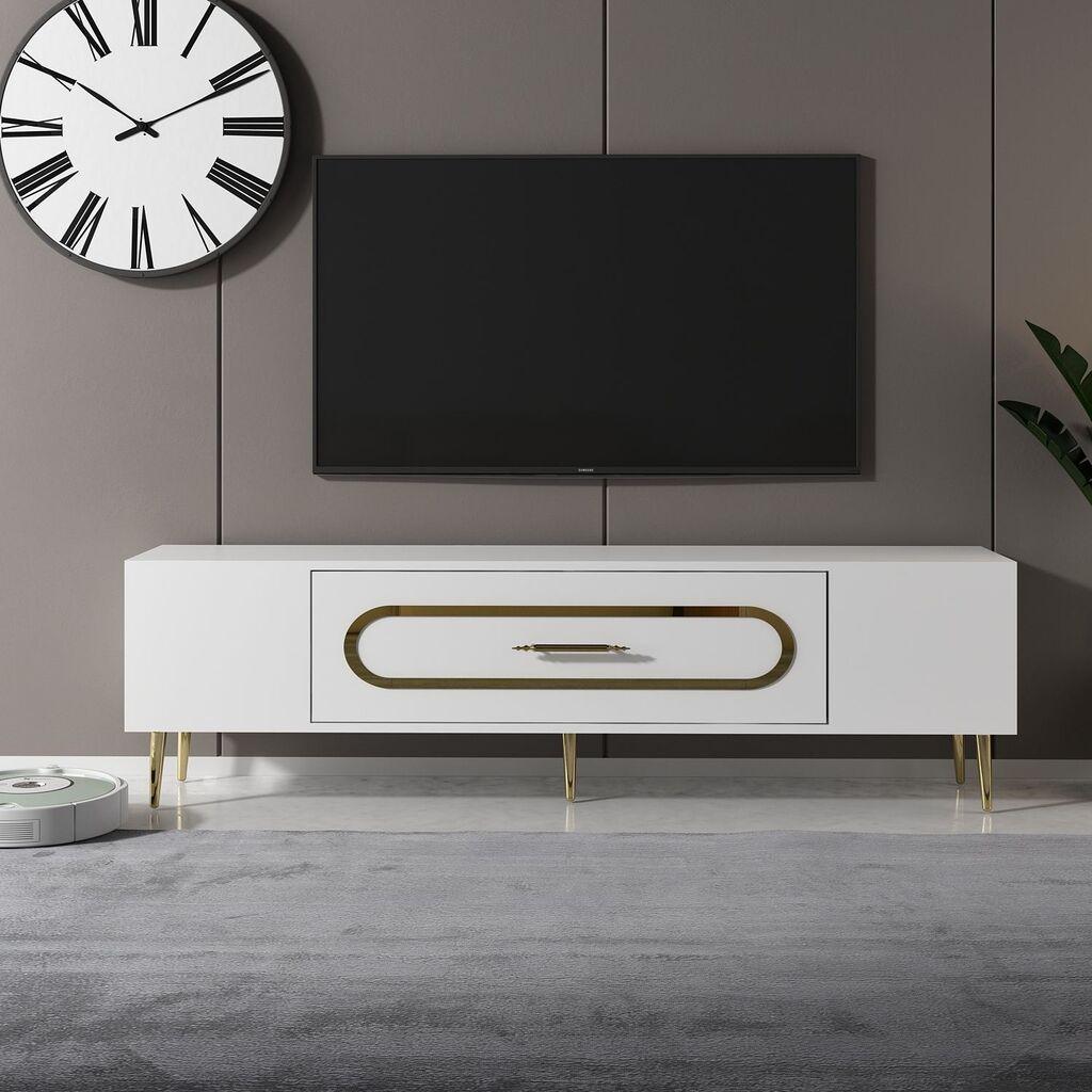 Hanah Home TV komoda Dekop3, 150x48,2x29,6 cm, bijelo-zlatna boja