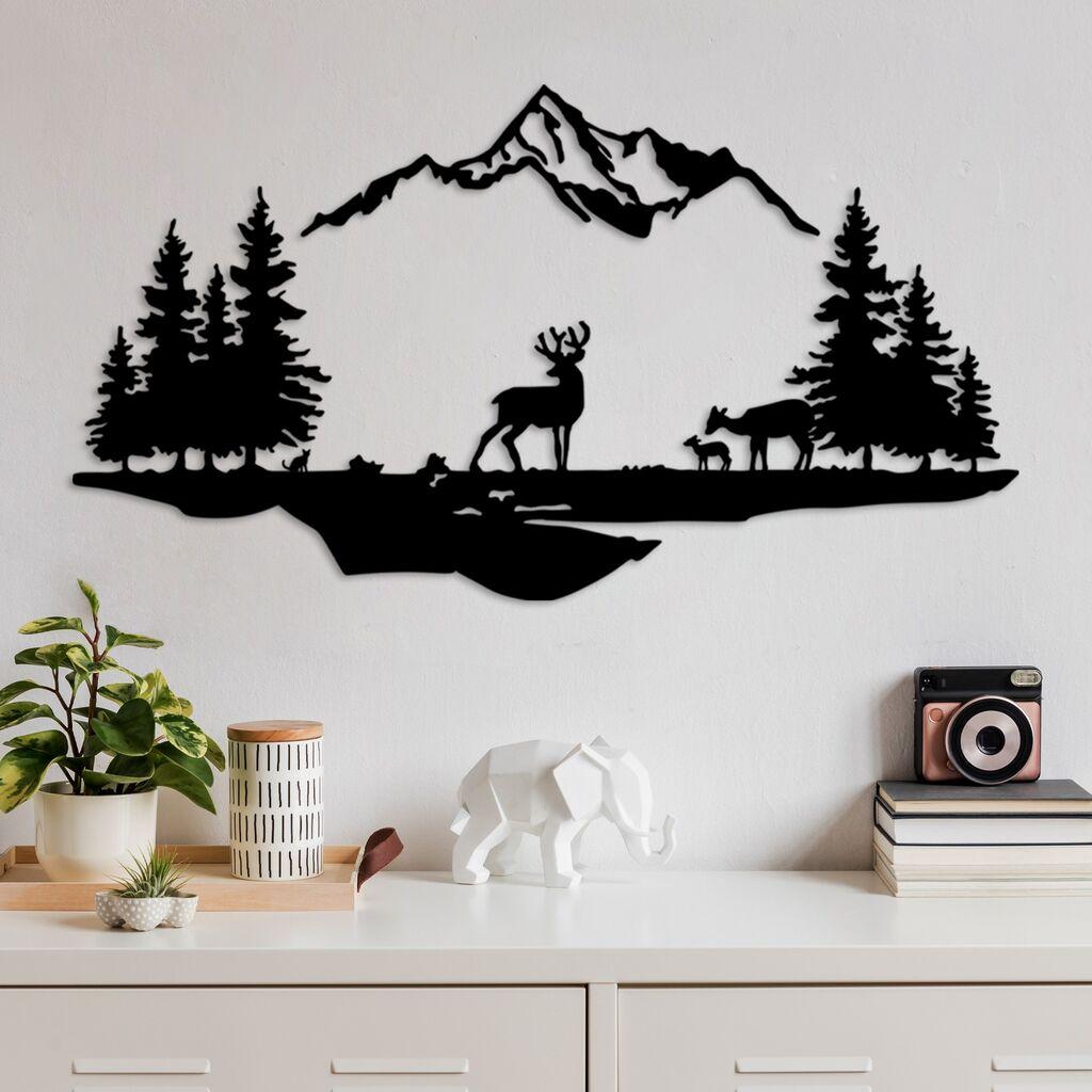 Wallity Zidna dekoracija Deer And Landscape-1, 38x11 70x38 cm, Crna