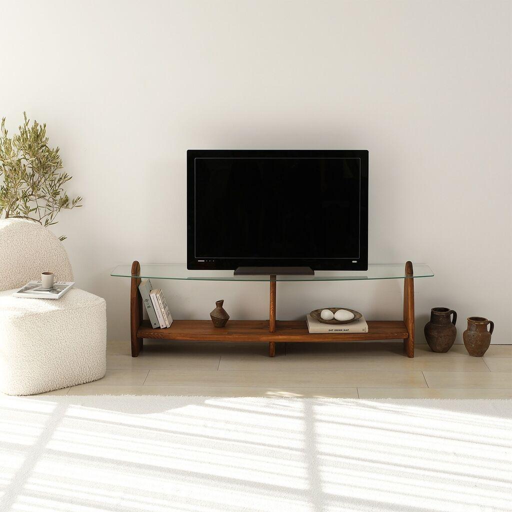 Hanah Home TV komoda Surf, 160x45x35 cm, kestenjasta-prozirna