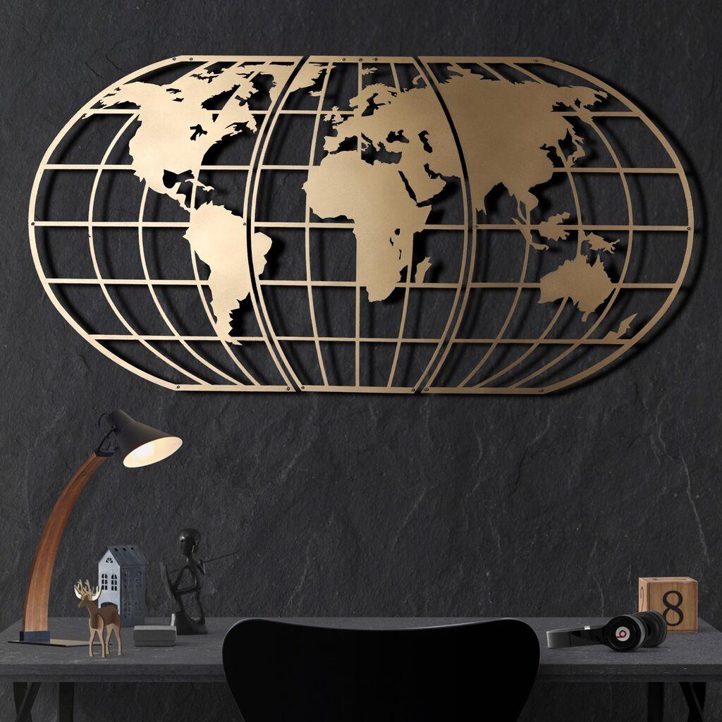 Wallity Zidna dekoracija World Map Globe, 60x120cm, Zlatne boje