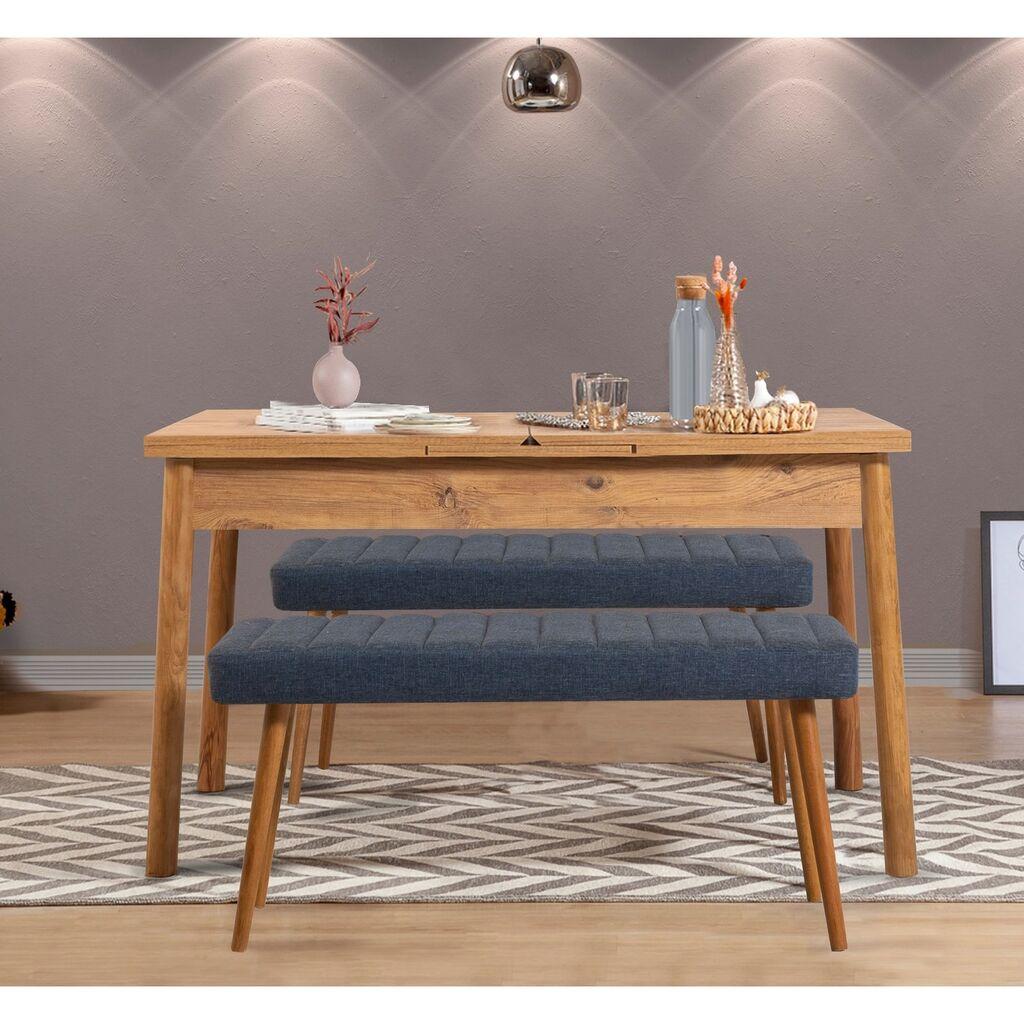 Hanah Home Set Trpezarijski sto i 2 klupe Santiago 1048, Tamno siva