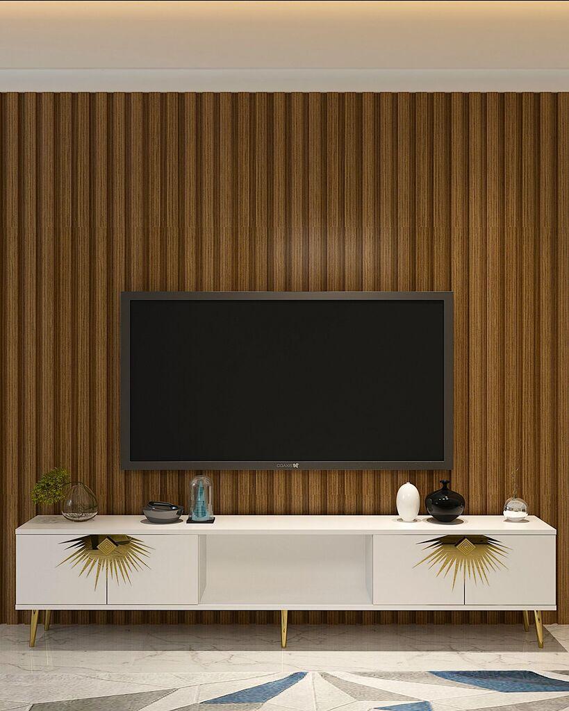 Hanah Kućni TV komoda Nida, 150x40,6x29,6 cm, Bijelo-zlatna boja