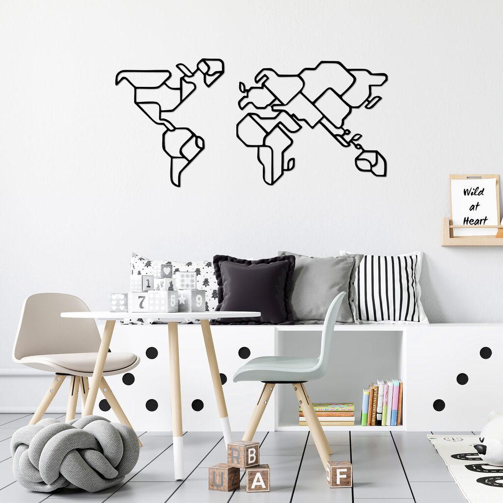 Wallity Zidna dekoracija Mapa svijeta 6, 56 x 120 cm, Crna