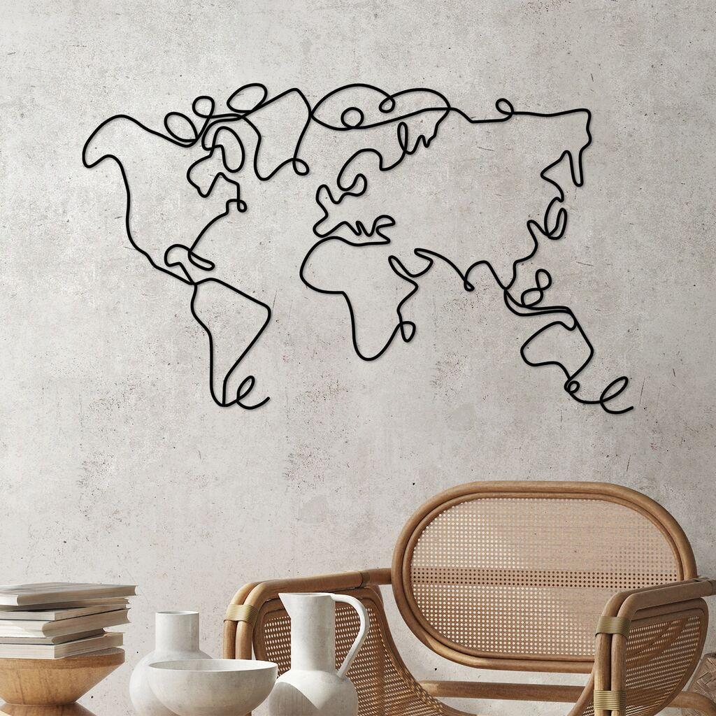 Wallity Zidna dekoracija World Map 1, 120x70cm, Crna