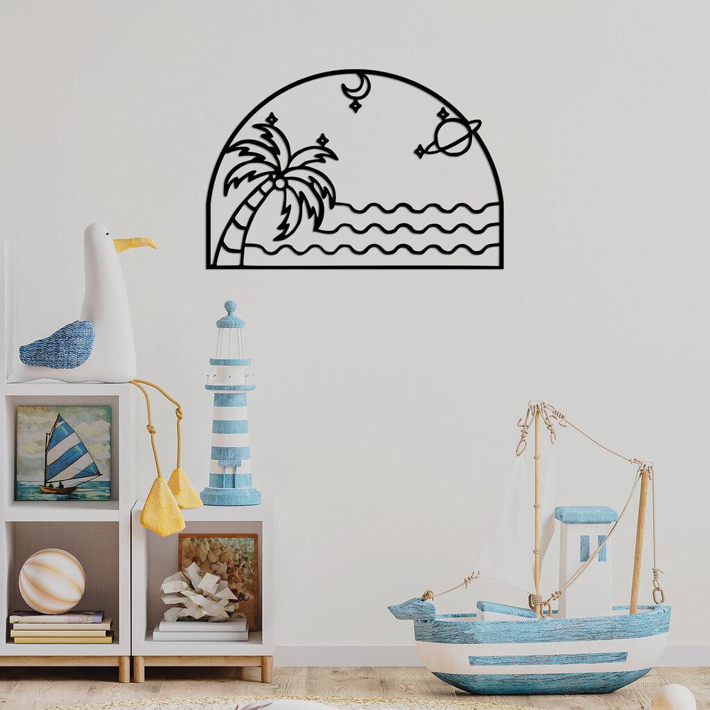 Wallity Zidna dekoracija Palm Sea Moon - 451, 70 x 47 cm,  Crna