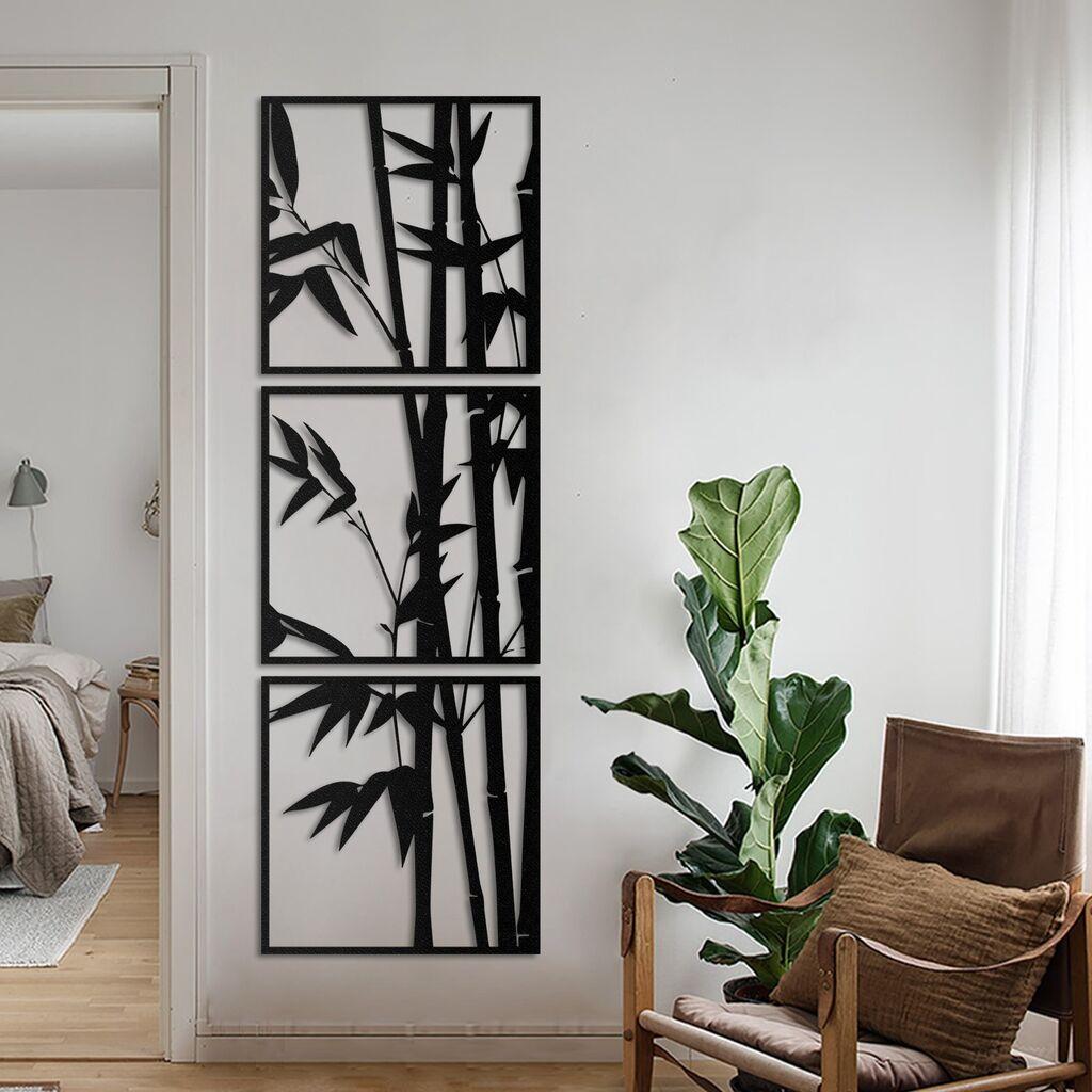 Wallity APT041LS Zidna dekoracija Bamboo, 70x70cm, 3 komada, Crna