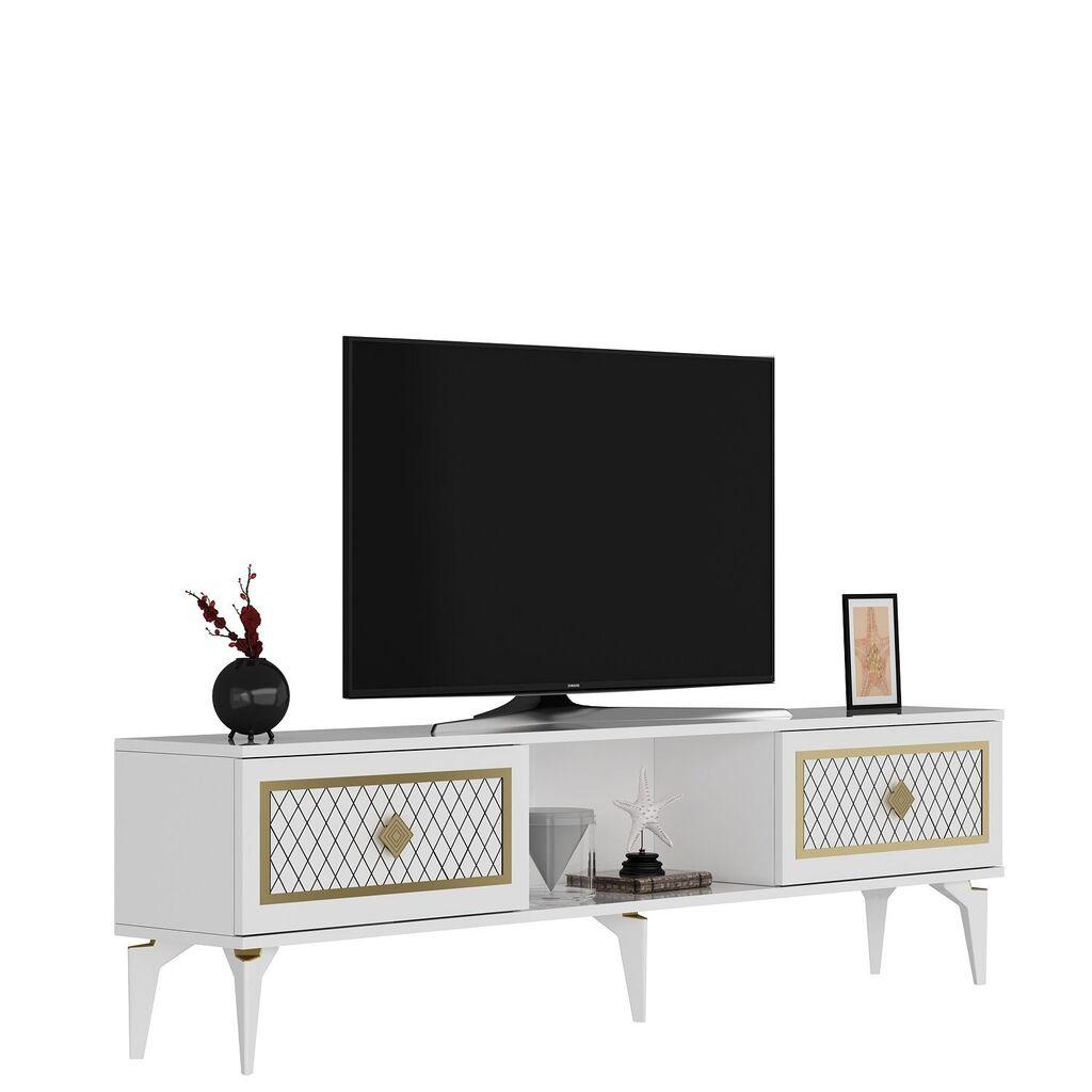 Hanah Kućna TV komoda Herry, 150x44,6x29,6 cm, Bijelo-zlatna boja