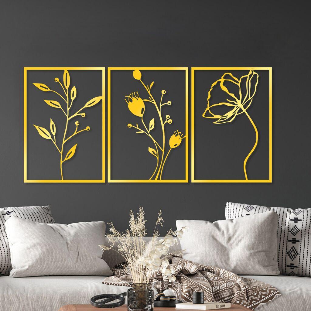 Wallity Zidna dekoracija Golden Triple Flowers 3, 49 x 70 cm,  Zlatne boje