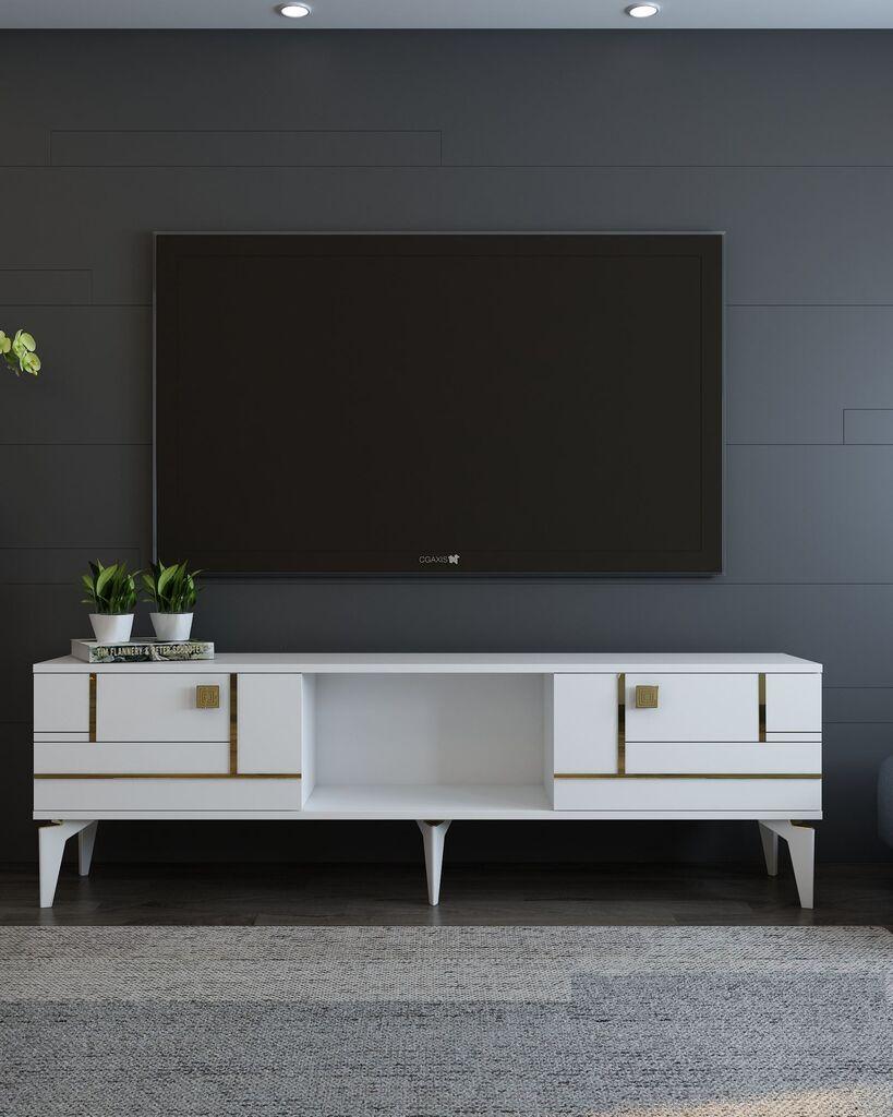 Hanah Home TV komoda Madera, 150x44,6x29,6 cm, Bijelo-zlatna