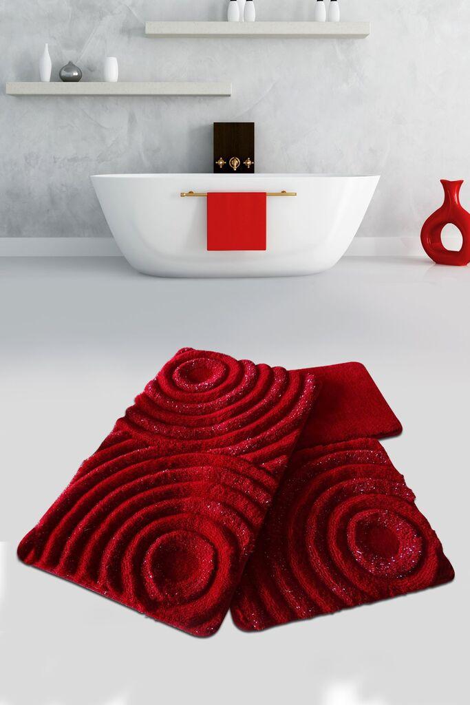 L'essentiel Maison Wave tepih za kupatilo, 3 komada, Bordeaux